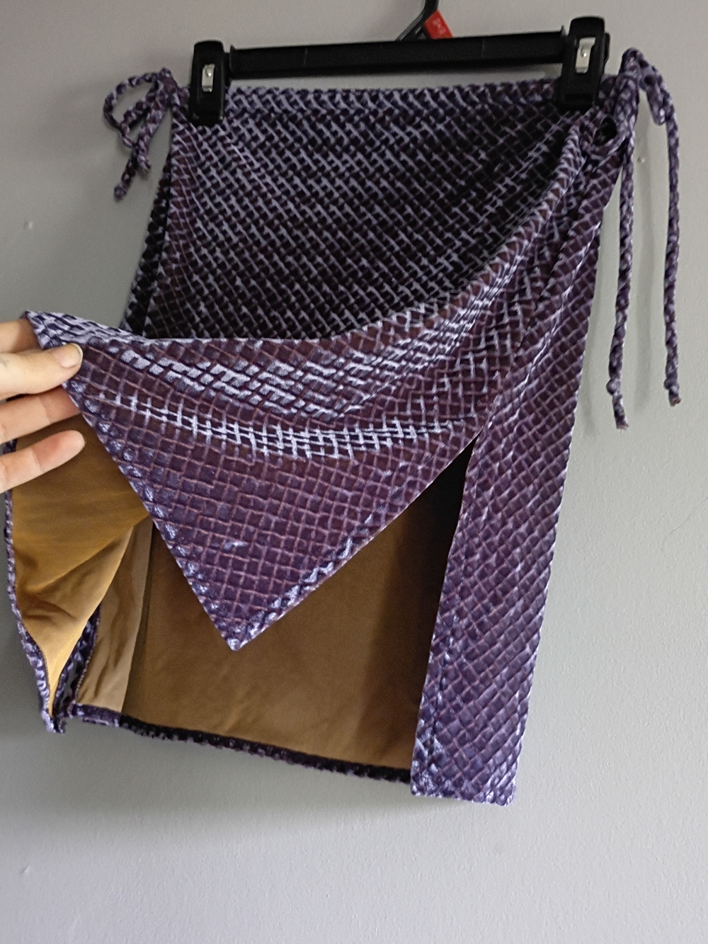 Purple Embossed PatternedVelvet Skirt with Side Ties
